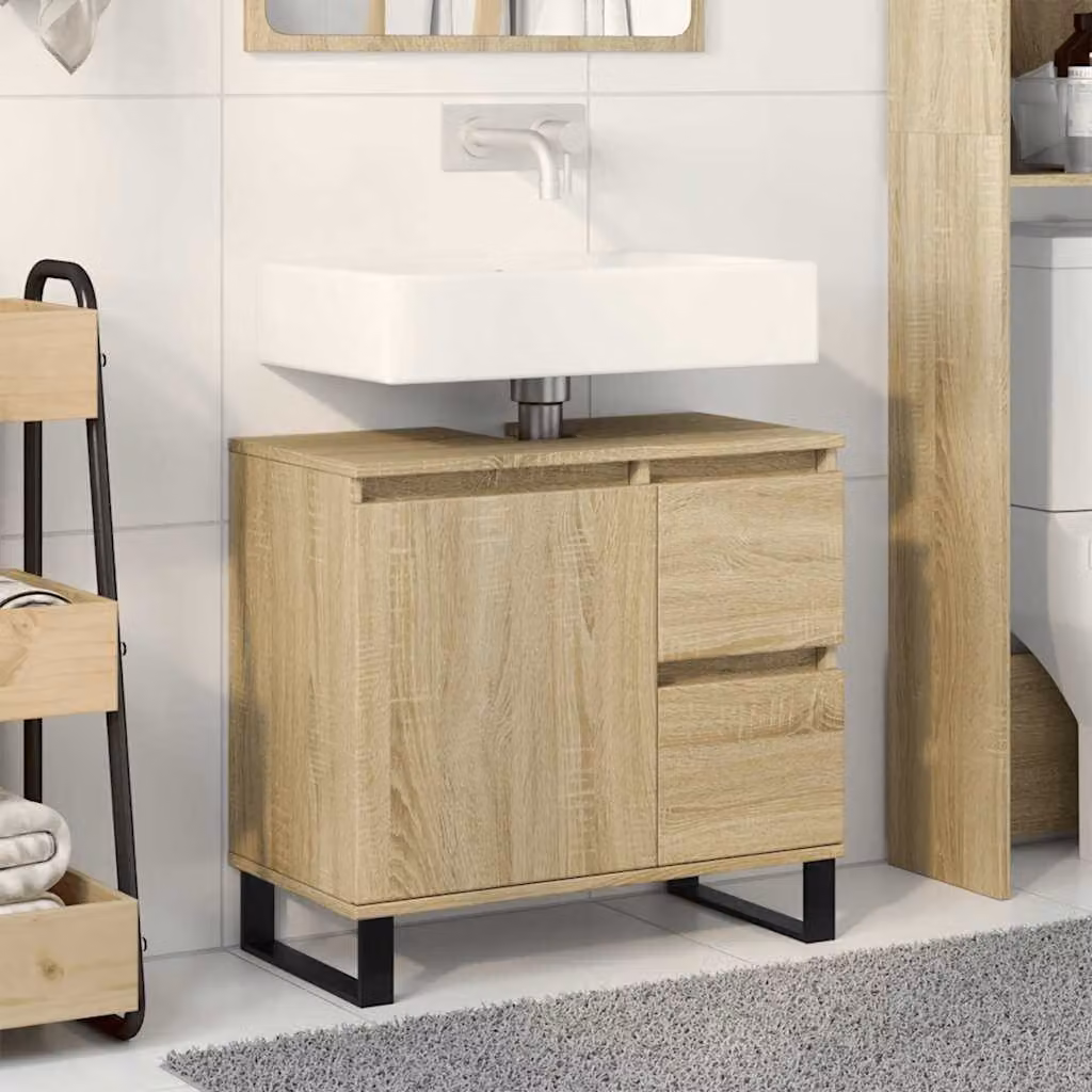 Armadietto da bagno sospeso vidaXL in stile industriale, Rovere, L 65 cm x P 33 cm x H 60 cm
