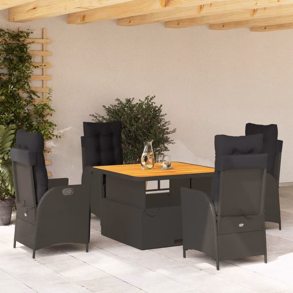 Maison Exclusive - Set da Pranzo da Giardino 5 pz Nero con Cuscini in Polyrattan
