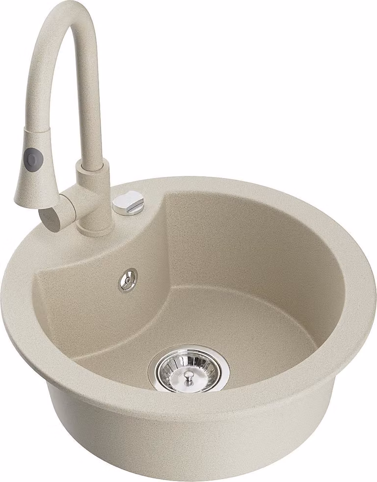 Mexen Diego lavello in granito a 1 vasca con miscelatore da cucina Elia, beige - 6512-69-670101-69
