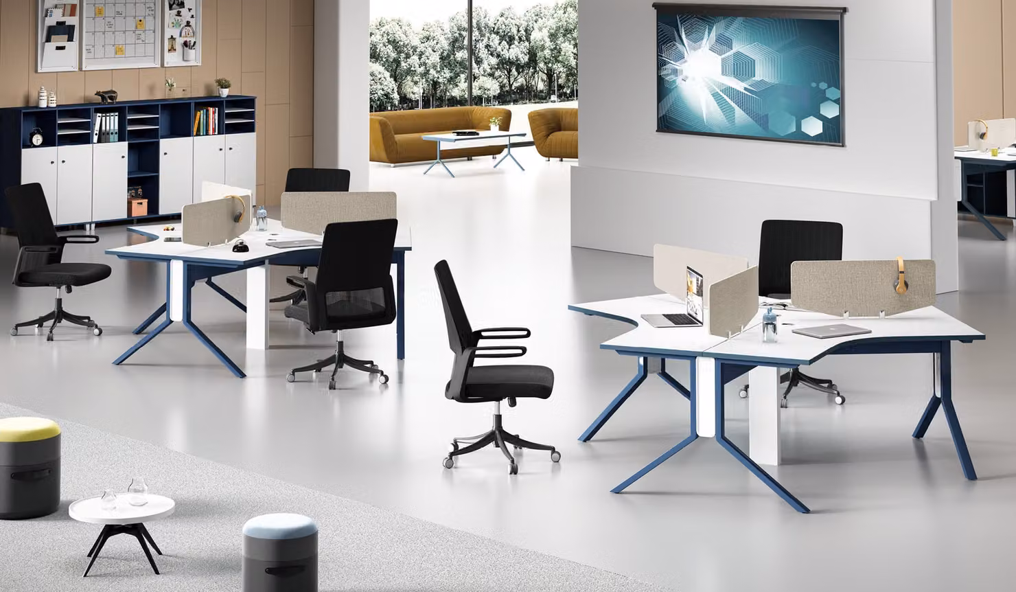Scrivania Mobili per ufficio Arredamento Tavoli Call center legno 3 postazioni Scrivania