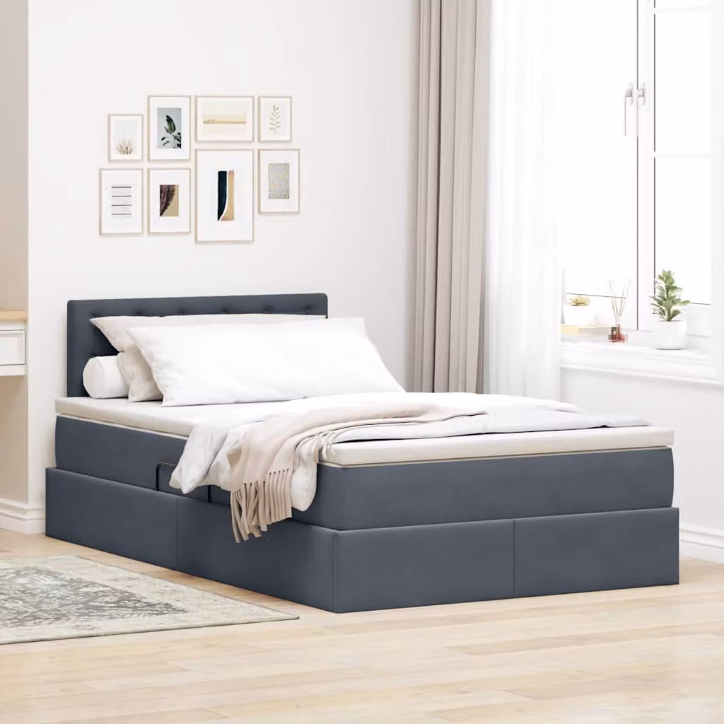 Letto con contenitore e illuminazione LED vidaXL in tessuto grigio con materasso, L/P/H: 120 x 200 x 204 cm