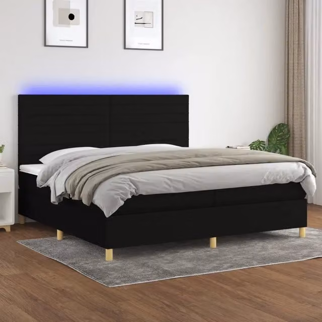 Letto a molle vidaXL con illuminazione LED e porta USB, rivestimento in tessuto nero, L/P: 200 x 200 cm – 1