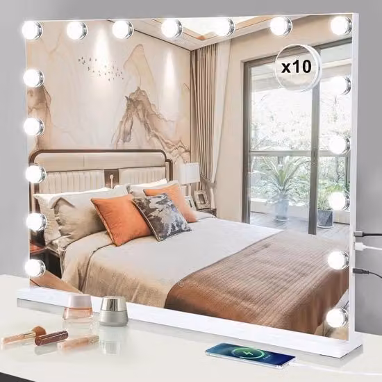 Specchio con Lampade LED, Regolabile, 3 Modalità di Illuminazione, Funzione di Memoria, Ricarica USB e Type C, Controllo Tattile, Montaggio a Parete