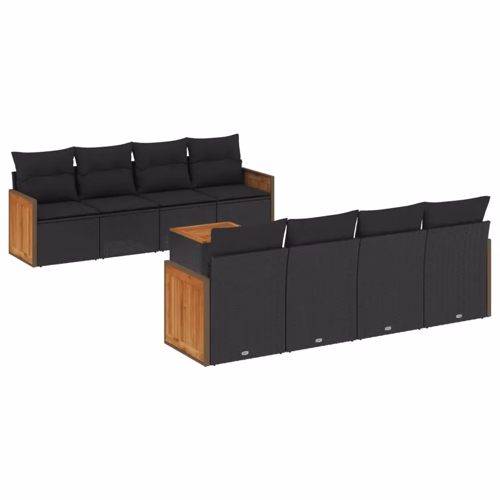 Set di divani da giardino vidaXL in polyrattan nero con cuscini e tavolino da esterno – 2