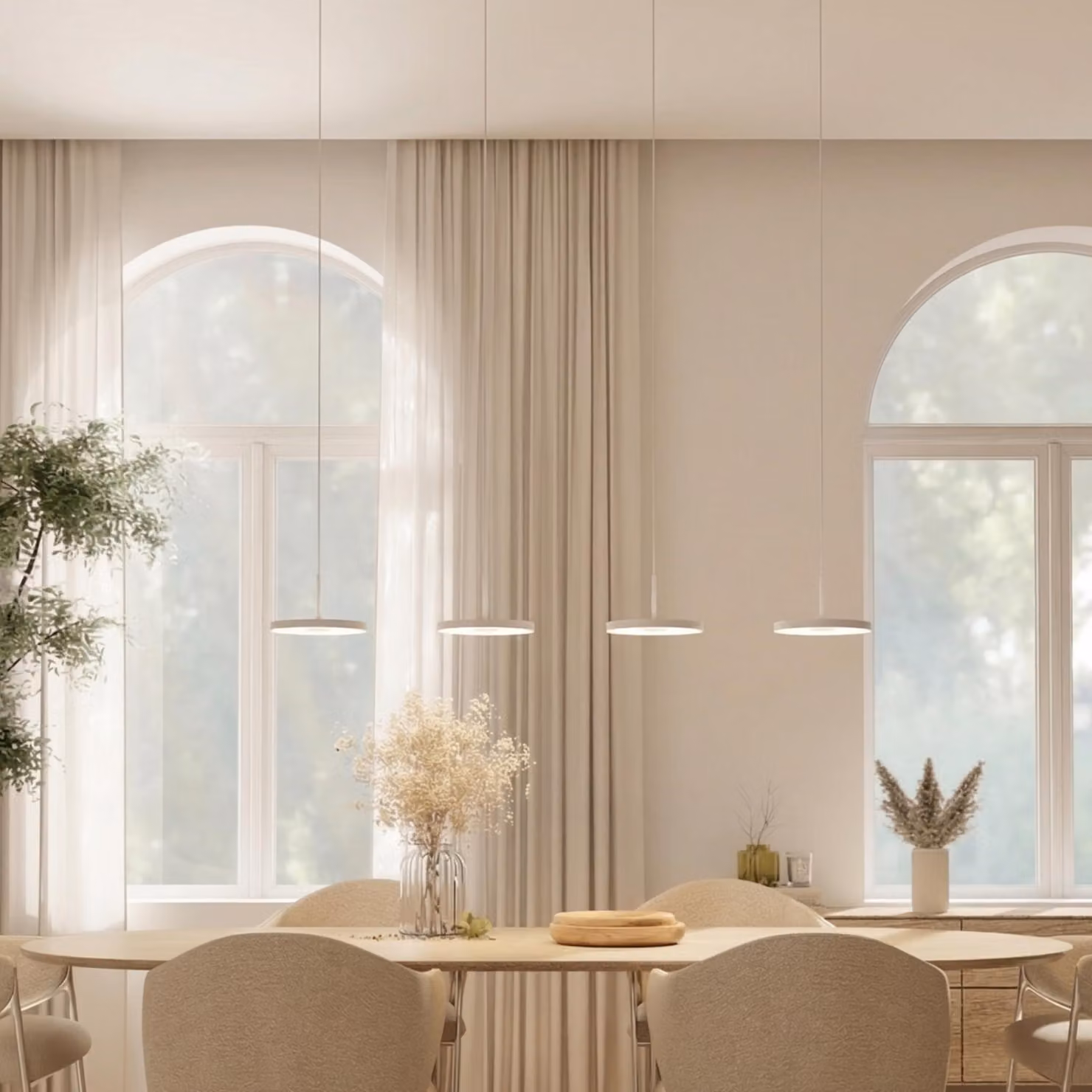 Lampada a sospensione di design LUMIÈRE "Evanos", a 4 luci, LED dimmerabile, bianca