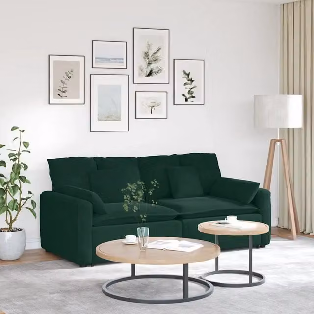Divano Modulare con Cuscini Verde Scuro 3321131