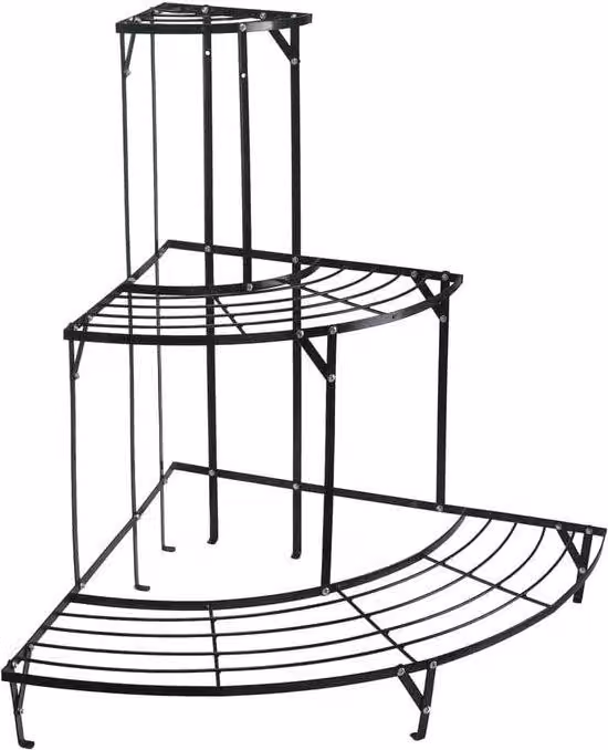 Supporto semicircolare per piante da giardino, nero, 75 x 60 cm, con 3 livelli