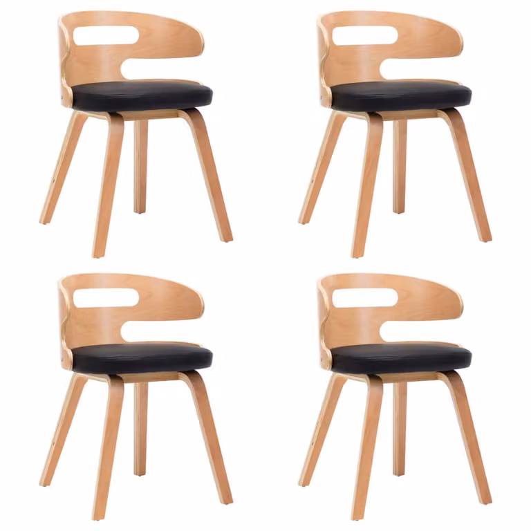 Sedie da Pranzo 4 pz Nere in Legno Piegato e Pelle finta