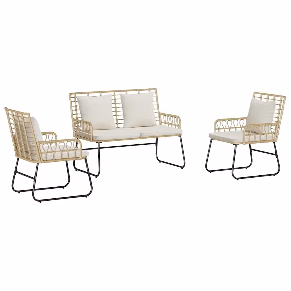 Set da pranzo per giardino e terrazza vidaXL in rattan e metallo, 3 pezzi, marrone e beige – 2