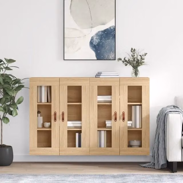 Set di 2 armadietti da parete vidaXL con ante in vetro e finitura rovere marrone per bagno in stile moderno