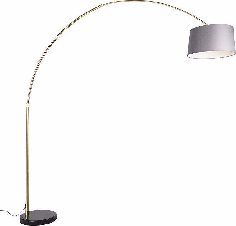 Lampada ad arco in ottone con paralume in tessuto effetto marmo grigio, 45 cm, XXL