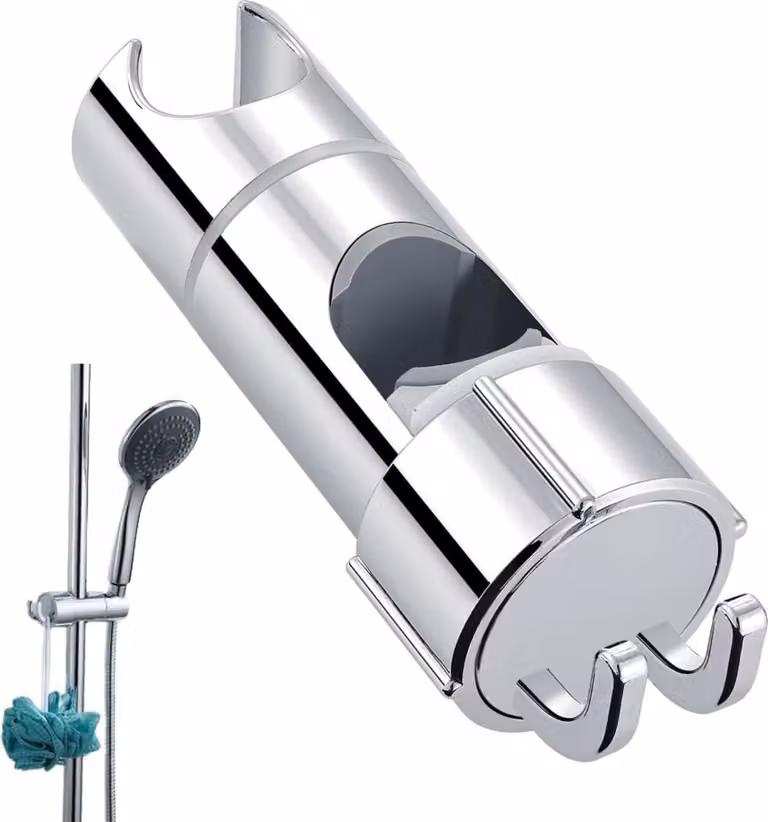 Pezzo scorrevole per asta doccia - ø 18-25 mm - Supporto per doccetta - Con 2 ganci - Cromo - Regolabile - ABS - Doccetta - Soffione - Supporto per doccetta - Supporto per doccetta - Doccia - Bagno - Argento - Universale - Per asta doccia - Facile install