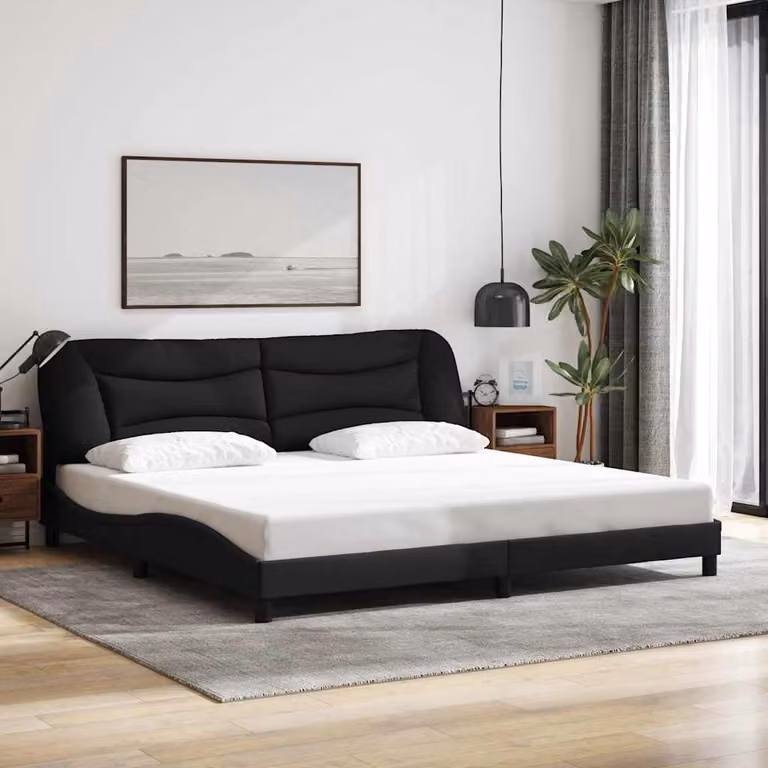 vidaXL Giroletto senza Materasso Hvar Nero in Tessuto L 200 x P 200 cm