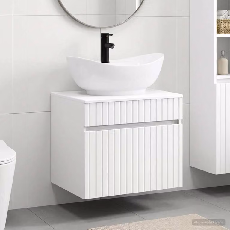 Set di mobili da bagno sospesi vidaXL in legno MDF bianco opaco L: 59,0 cm, P: 44,5 cm, H: 50,0 cm