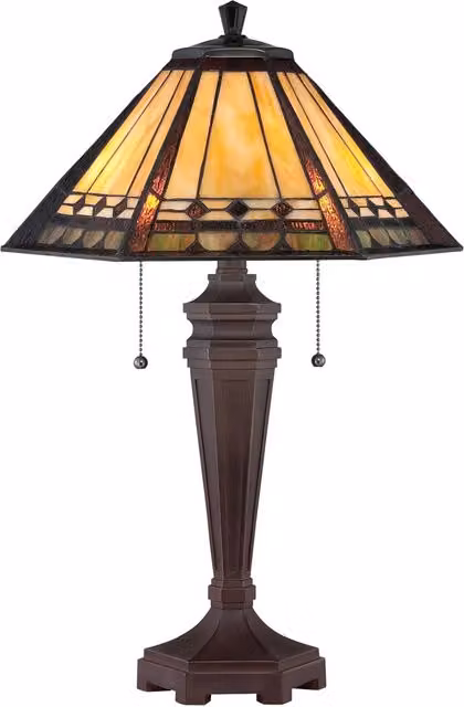 Lampada Da Scrivania Tiffany Arden Metallo Patina Di Bronzo 2 Luci E27