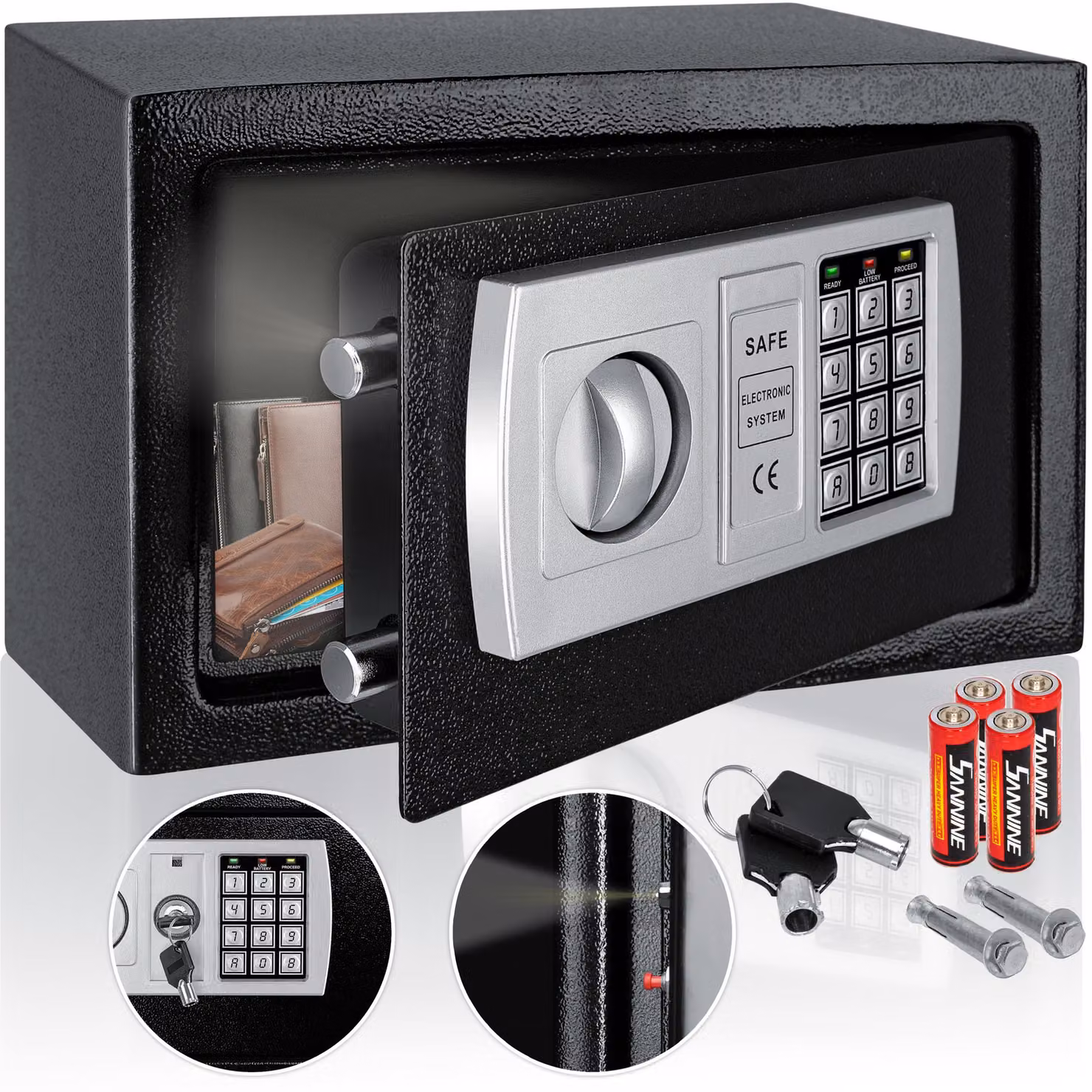 KESSER® Cassaforte Tresor, serratura elettronica a combinazione, dimensioni 31x20x20 cm, display LED, con perni in acciaio