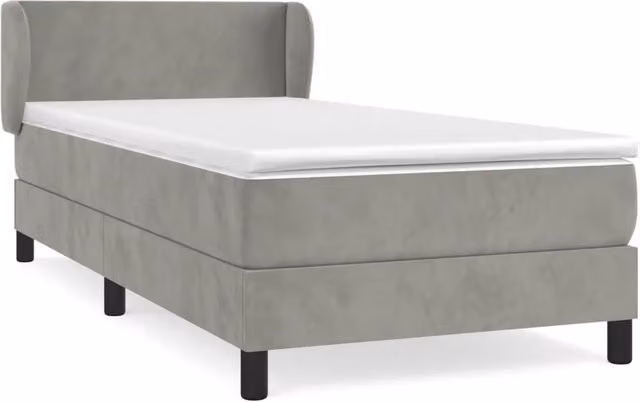Letto singolo moderno in legno di larice e velluto con materasso ibrido, L/P/H: 100 x 200 x 88 cm, Grigio e Bianco – 1