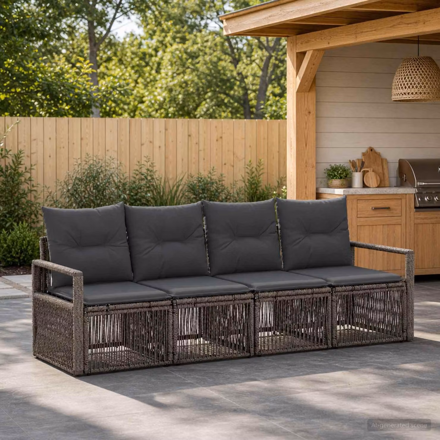 Maison Exclusive - Set da giardino composto da 4 pezzi, divano in rattan sintetico, colore grigio