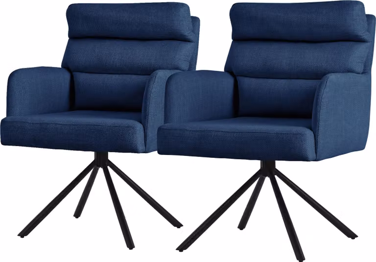 ML-Design sedie da sala da pranzo girevoli set di 2 sedie da soggiorno blu scuro con braccioli e schienale cuscino gambe in metallo sedia girevole sedia posizione auto