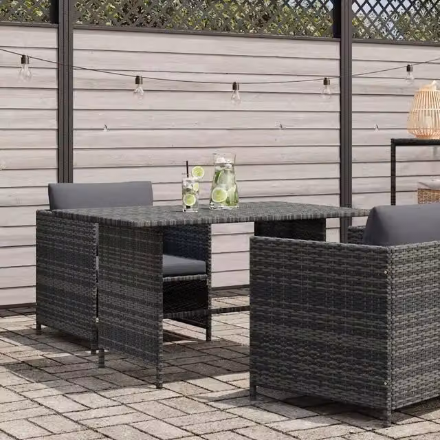 Tavolo da pranzo rettangolare da giardino e terrazzo in polyrattan grigio L: 110 cm, P: 70 cm, H: 65 cm