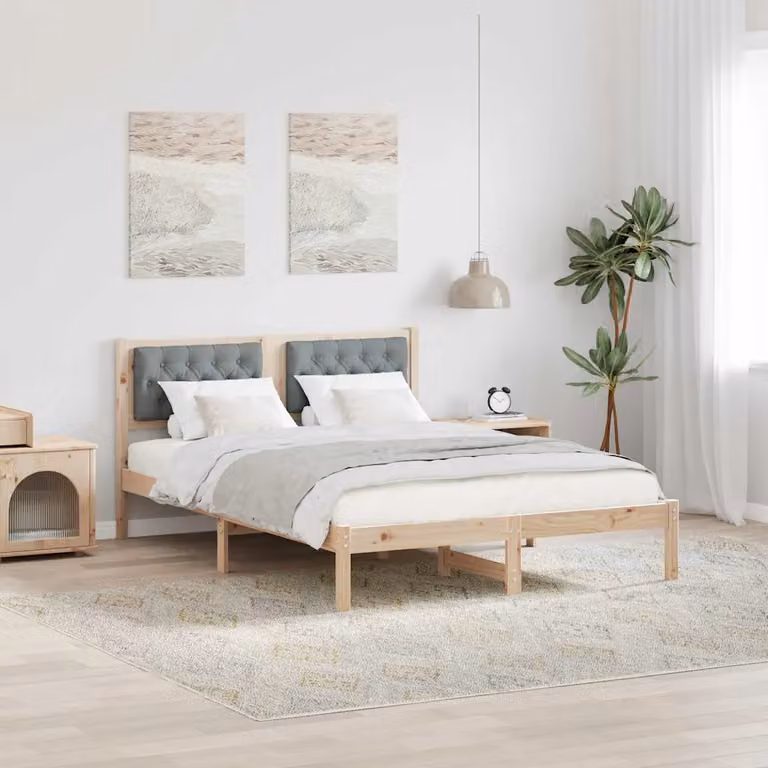 Struttura del letto vidaXL in pino massello grigio chiaro 140 x 190 cm