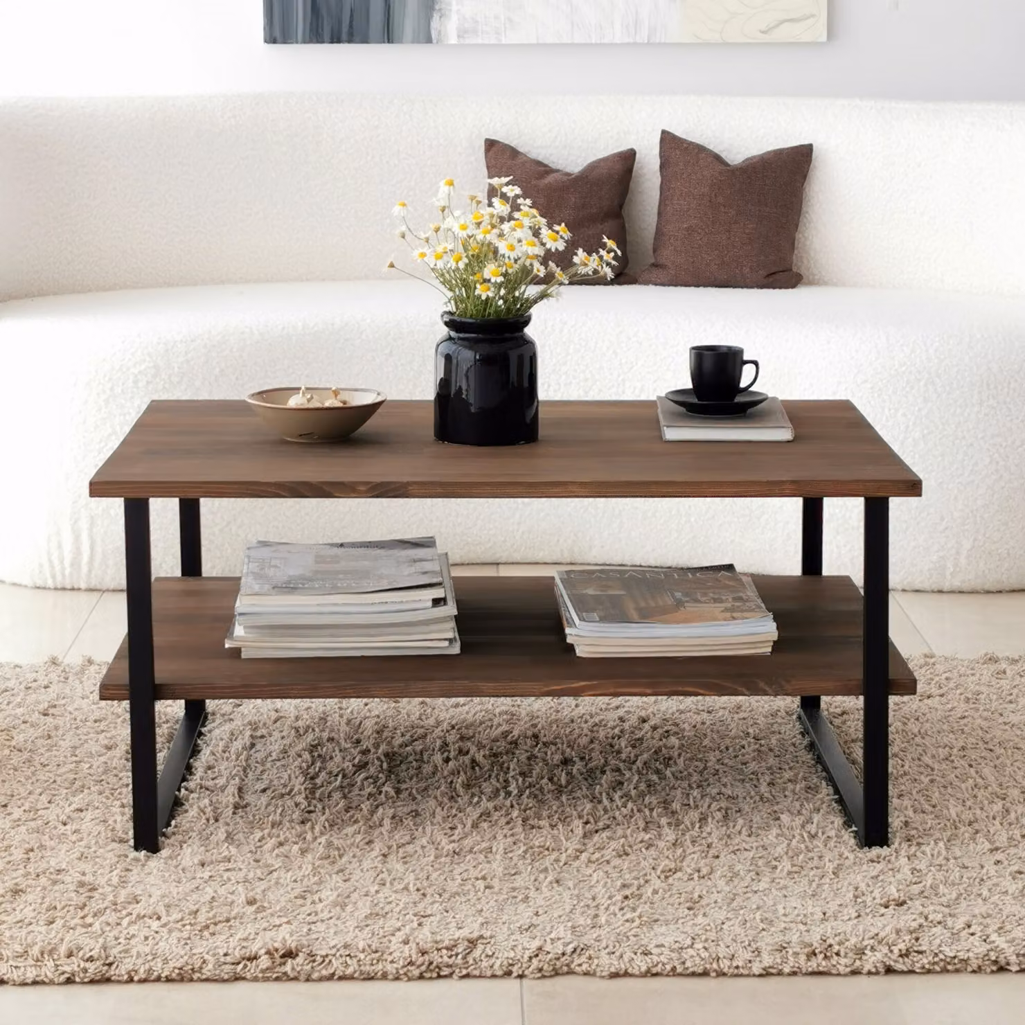 Skye Decor, Neta - Walnut, tavolino, noce, 100% LEGNO DI PINO MASSICCIO, 85 x 60 x 40 cm