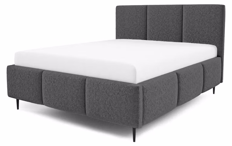 Letto imbottito con contenitore integrato, modello Melora, colore grigio perla, dimensioni 140 x 200 cm