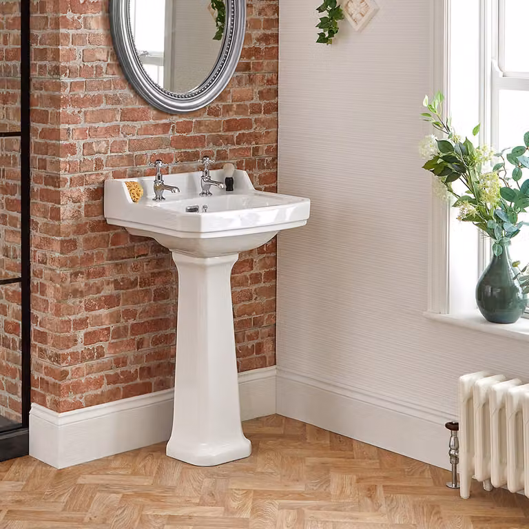 Lavabo AltoTradizionale con Colonna - 560 mm x 450 mm - (2 fori per Rubinetto) - Richmond