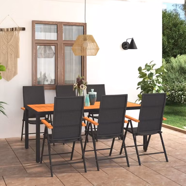 The Living Store Set da pranzo da giardino 7 pezzi nero e marrone