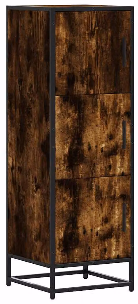 Mobile contenitore alto in legno impiallacciato effetto noce, dimensioni 35,5 x 35 x 106,5 cm, con struttura in metallo