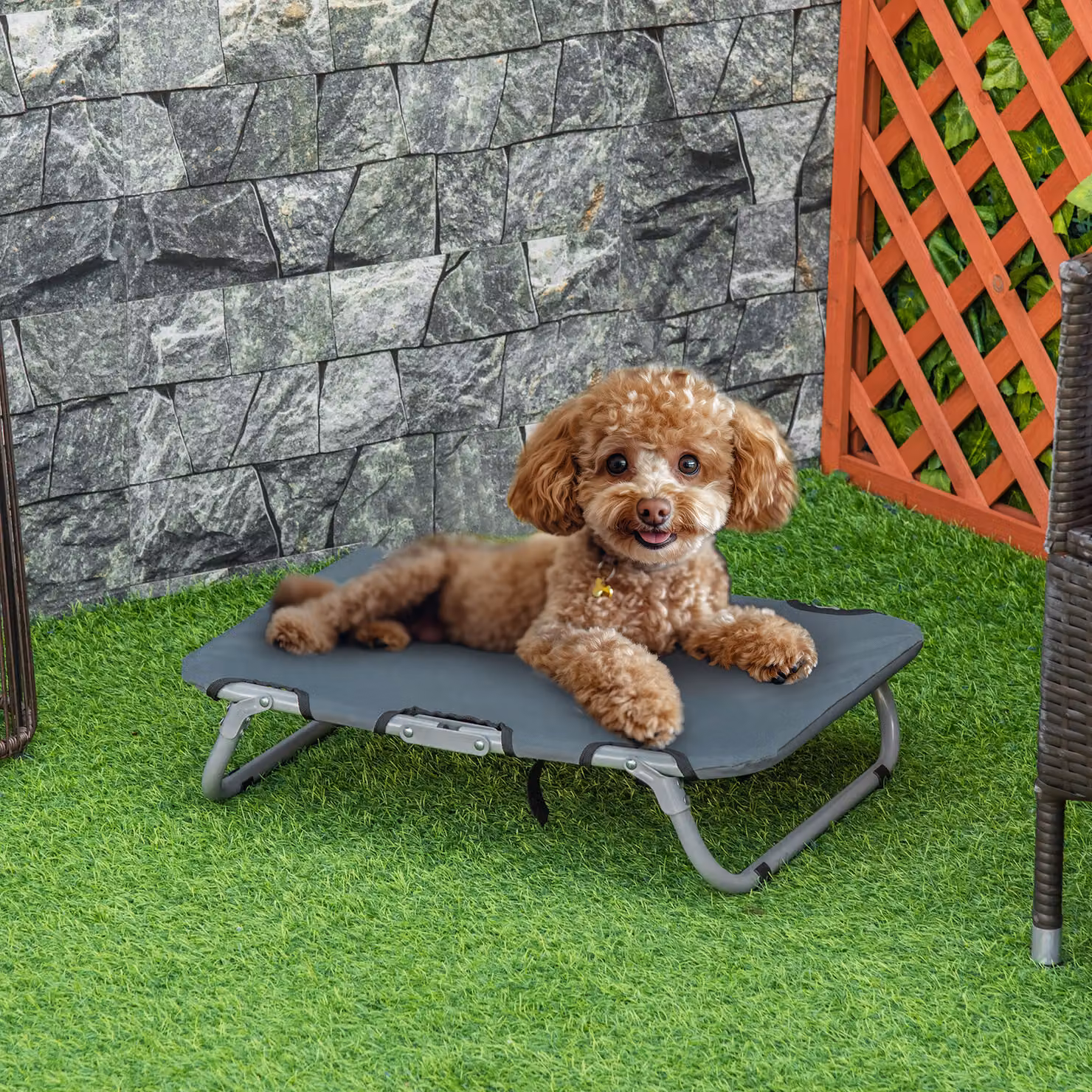 Lettino per cani PawHut pieghevole in acciaio e tessuto Oxford, cuccia brandina per interni ed esterni, L: 59 cm, P: 46 cm, H: 15 cm, Grigio – 2