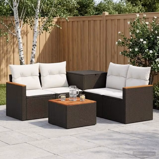 Set di divani 6 pz Nero e Bianco Crema 55 x 55 x 37 cm 3447614