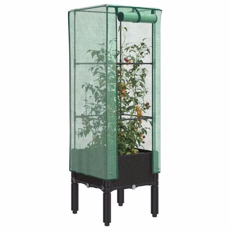 Letto rialzato con copertura effetto rattan vidaXL, nero e verde, L/P/H: 40 x 40 x 140 cm