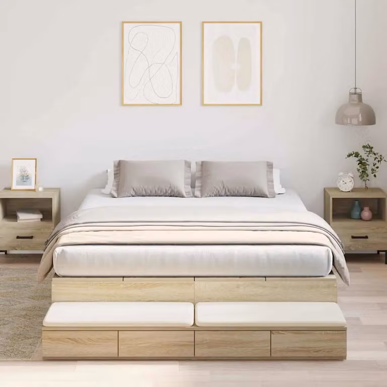 vidaXL Struttura letto con contenitore e cassetti in Rovere Sonoma, L/P/H: 140 x 190 x 226,5 cm