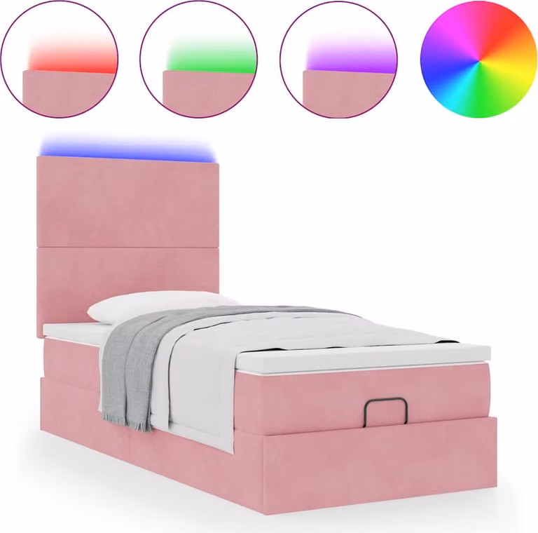 Struttura Letto Pouf con Materassi Rosa 90x200 cm in Velluto