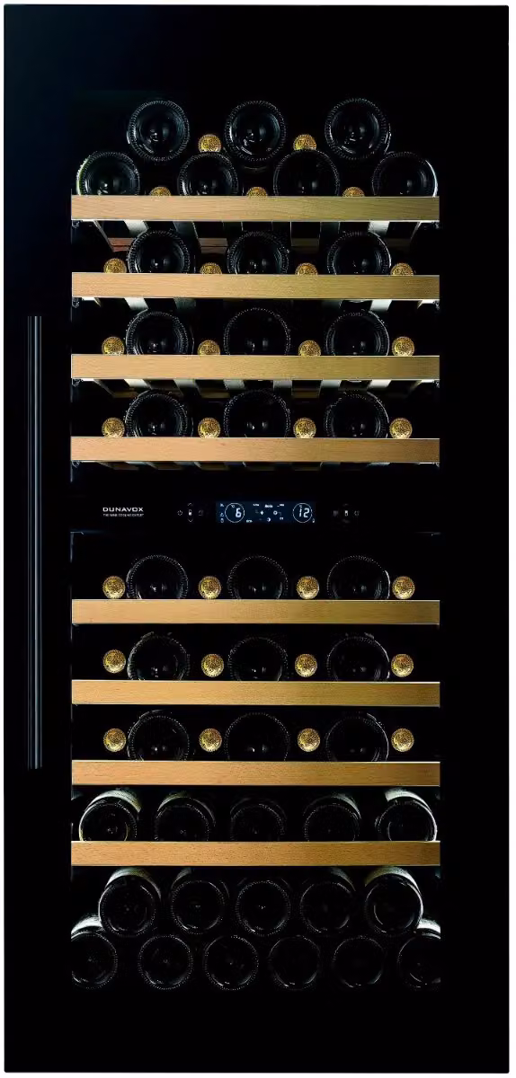 Cantina Linea Spirit porta 'full glass' nera con maniglia nera, classe F, 70 bottiglie - DVS-70.185DB