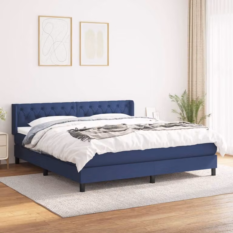 The Living Store Letto a molle con materasso Blu 160x200 cm in tessuto