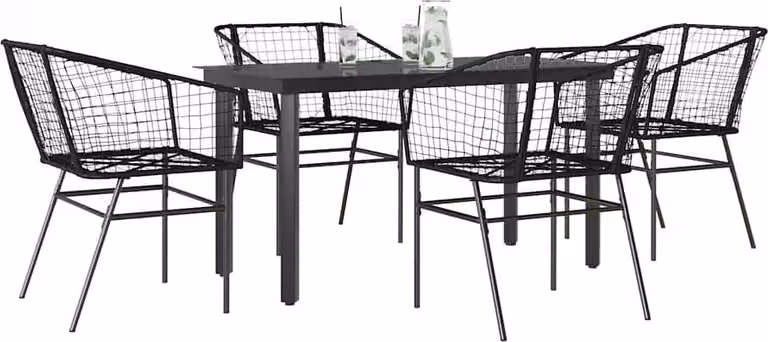 Maison Exclusive - Set Mobili da Pranzo per Giardino 5 pz Nero Polyrattan Vetro
