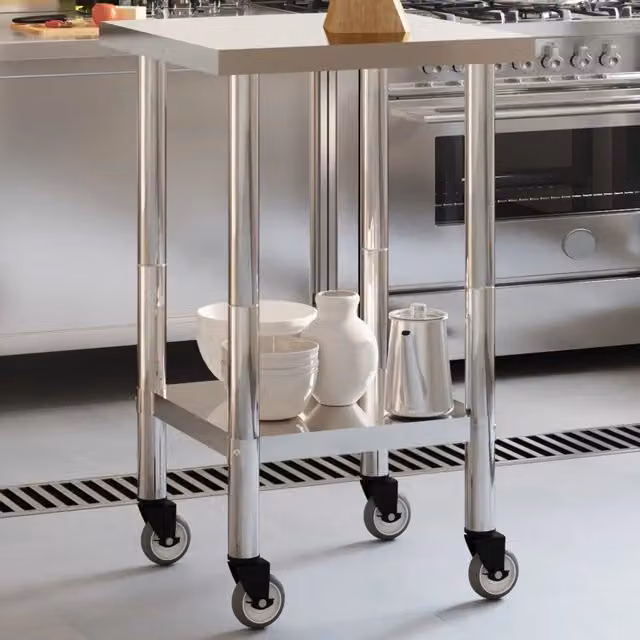 Tavolo da lavoro per cucina con ruote vidaXL in acciaio inox, colore argento, L/P/H: 55 x 55 x 85 cm