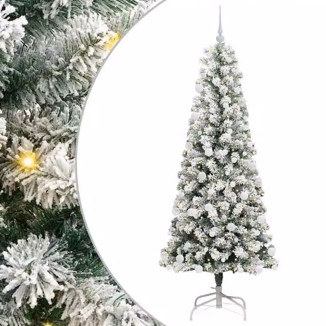 Albero di Natale artificiale moderno vidaXL con rami pieghevoli e luci LED bianco caldo, Altezza: 180 cm – 1