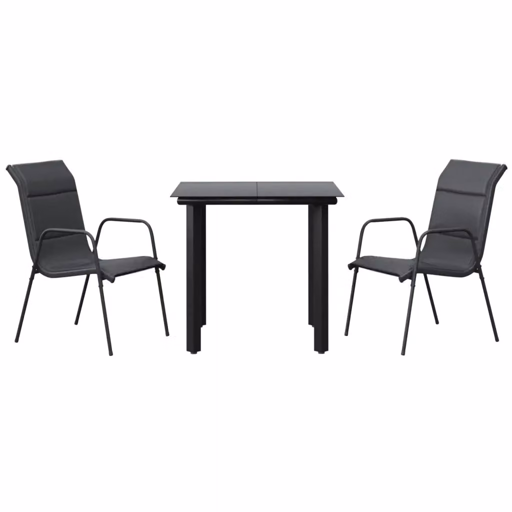 Set da pranzo da giardino moderno vidaXL in acciaio verniciato nero e vetro, 3 pezzi – 2