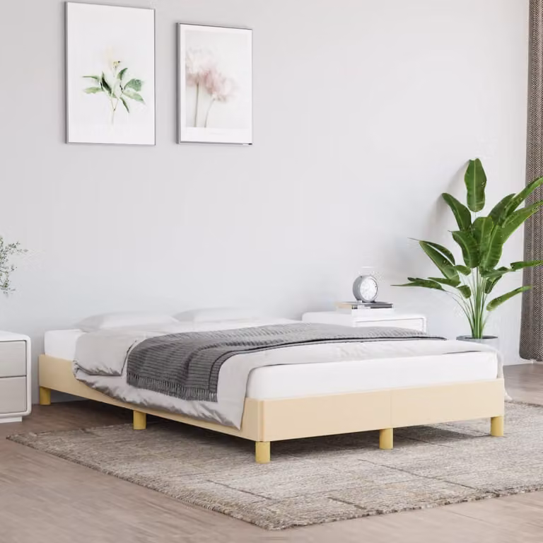 vidaXL Giroletto senza Materasso in Tessuto Beige con Listelli in Legno L/P/H: 120 x 193 x 25 cm