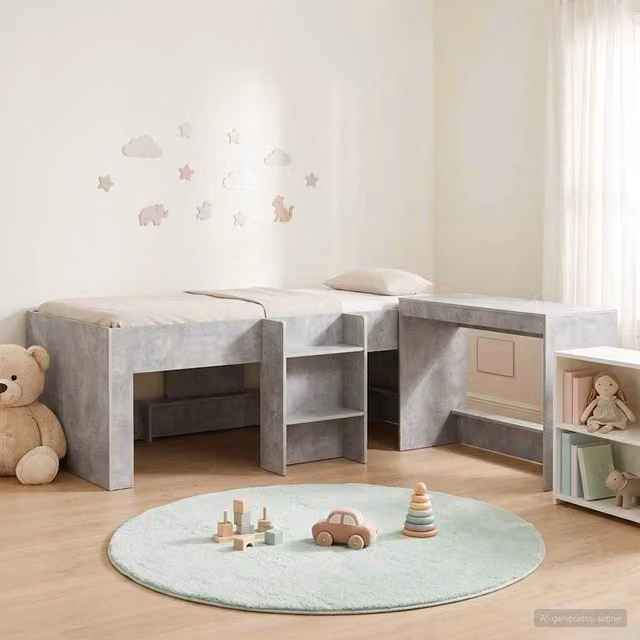 Struttura del Letto con Scrivania 2 pz Grigio Cemento 3423449