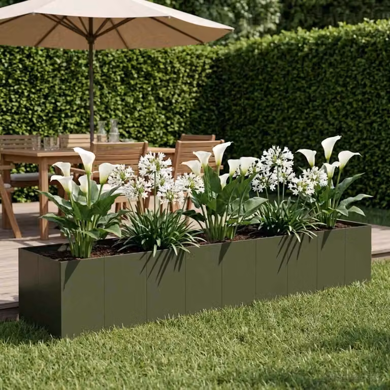 vidaXL Vaso da giardino in metallo Verde, L: 360 cm, P: 80 cm, H: 60 cm