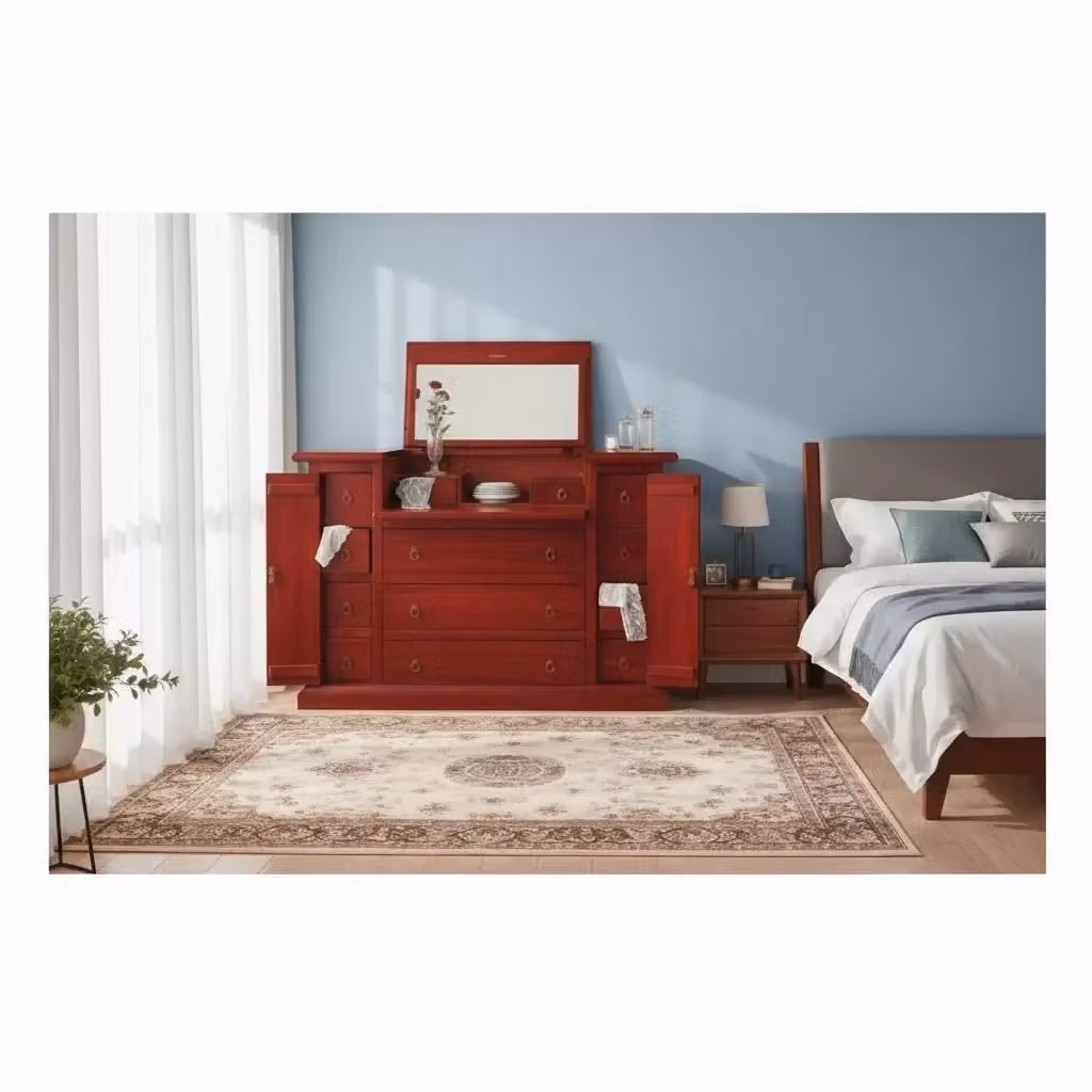Cassettiera stile arte povera Mobili 2G con 13 cassetti e ribalta in legno ciliegio marrone L: 144 cm, P: 54 cm, H: 95 cm – 2