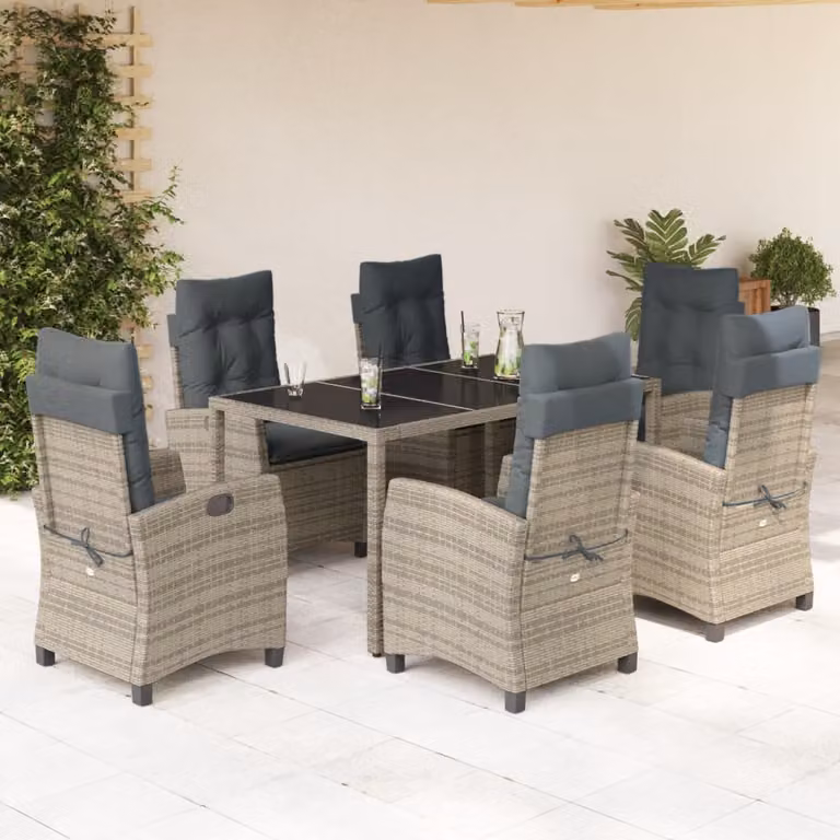 vidaXL Set da Pranzo da Giardino 7 pz in Polyrattan e Vetro Grigio