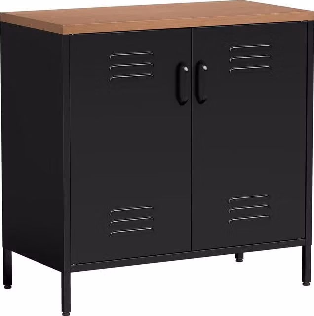 Credenza HOMCOM in metallo e legno con 2 ante e ripiani regolabili per soggiorno o ufficio, nero – 1