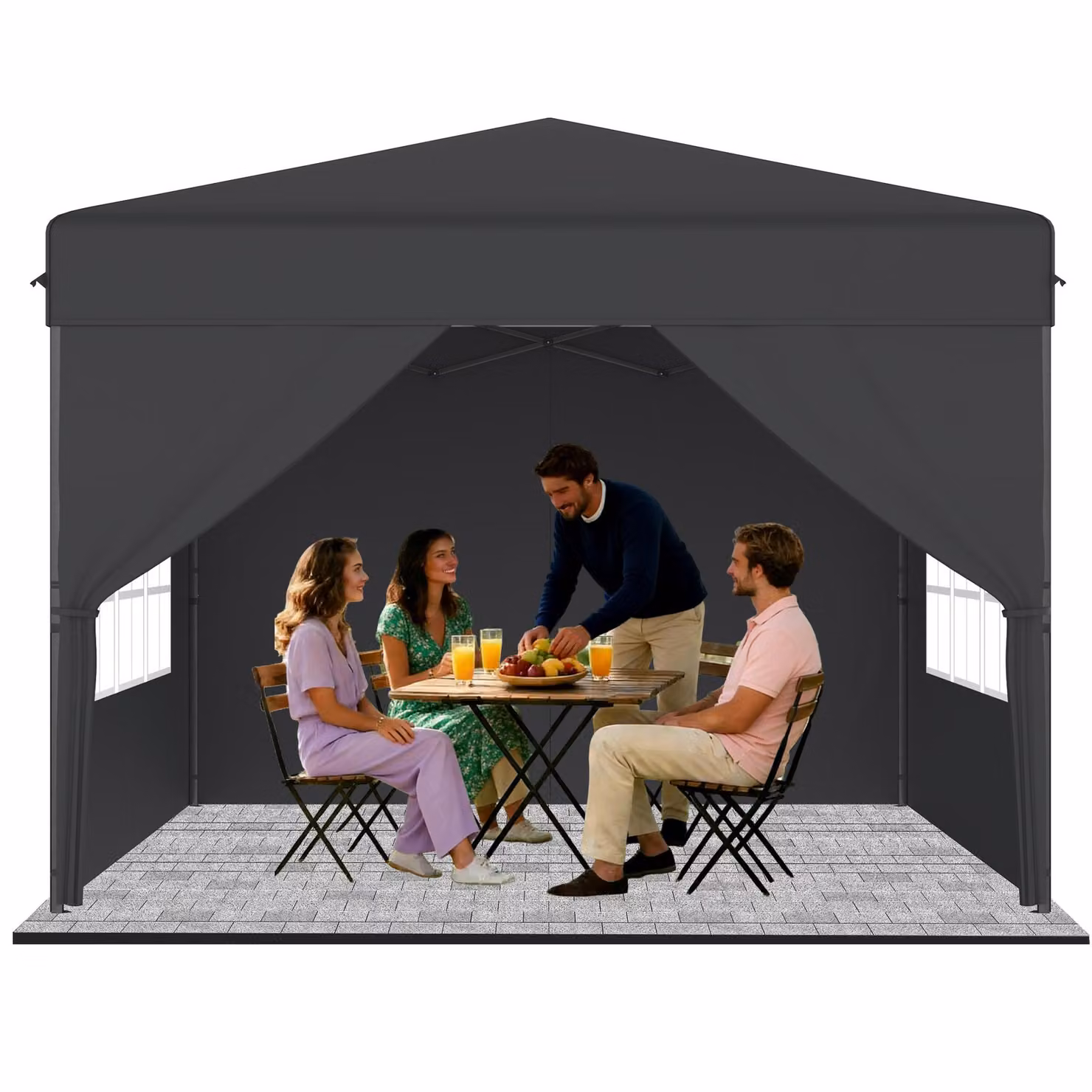 QEENTOE, gazebo pop-up pieghevole 3x3 metri, colore antracite, con pareti laterali, altezza regolabile da 240 a 260 cm, impermeabile e resistente alle intemperie, con protezione UV, ideale per giardino, campeggio, matrimoni