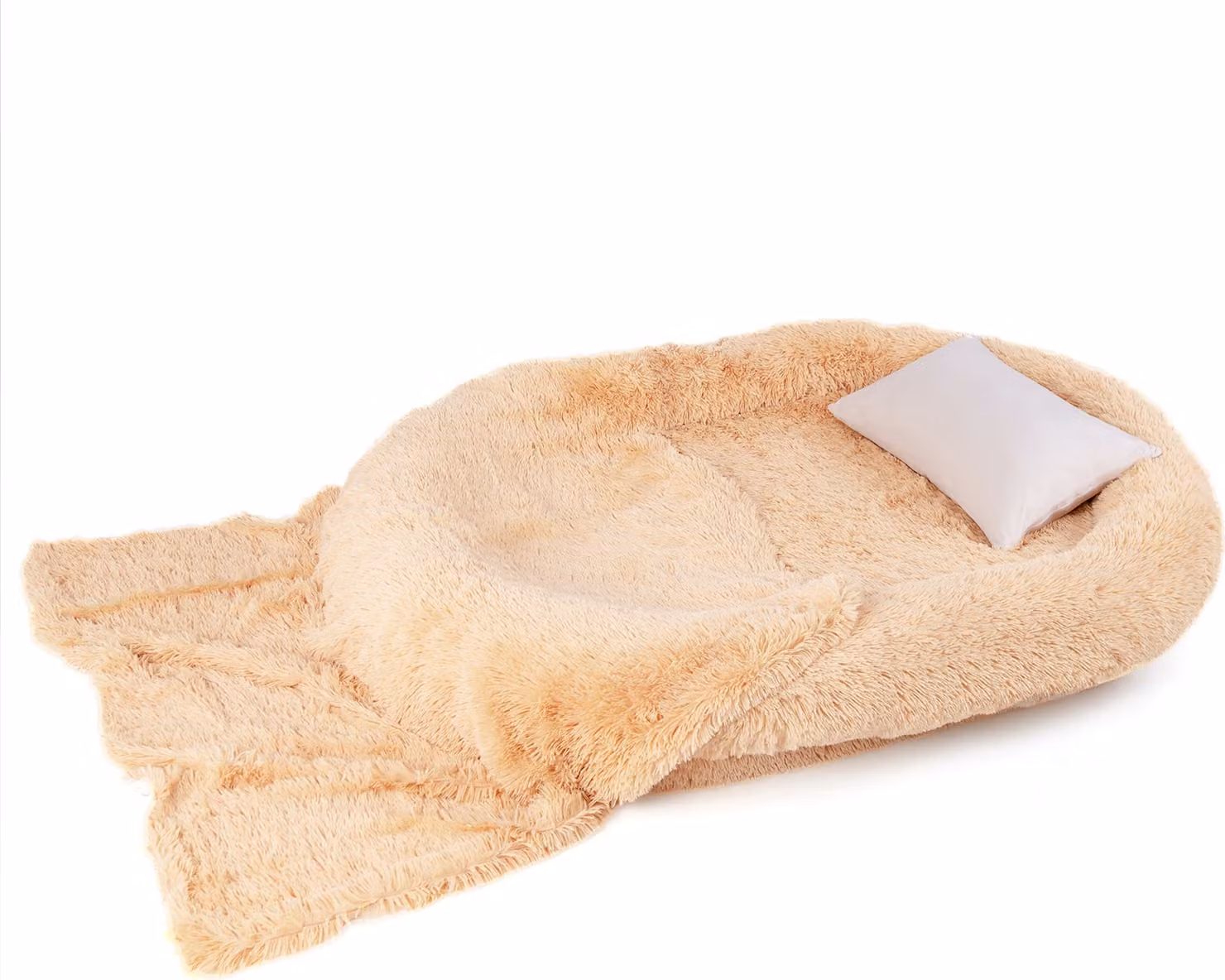 COSTWAY letto per cani enorme con cuscino, coperta, cinghie e rivestimento rimovibile, letto per animali domestici soffice e lavabile per umani e cani, 171x115cm ovale marrone