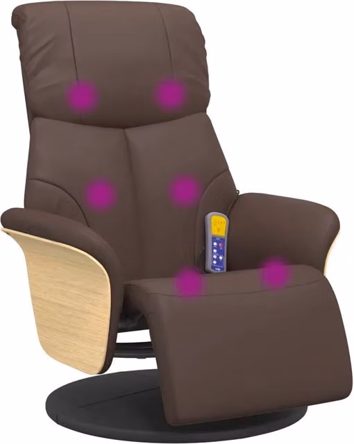 Poltrona Relax Reclinabile con Massaggio e Poggiapiedi in Similpelle Marrone con Base Girevole a 360 Gradi